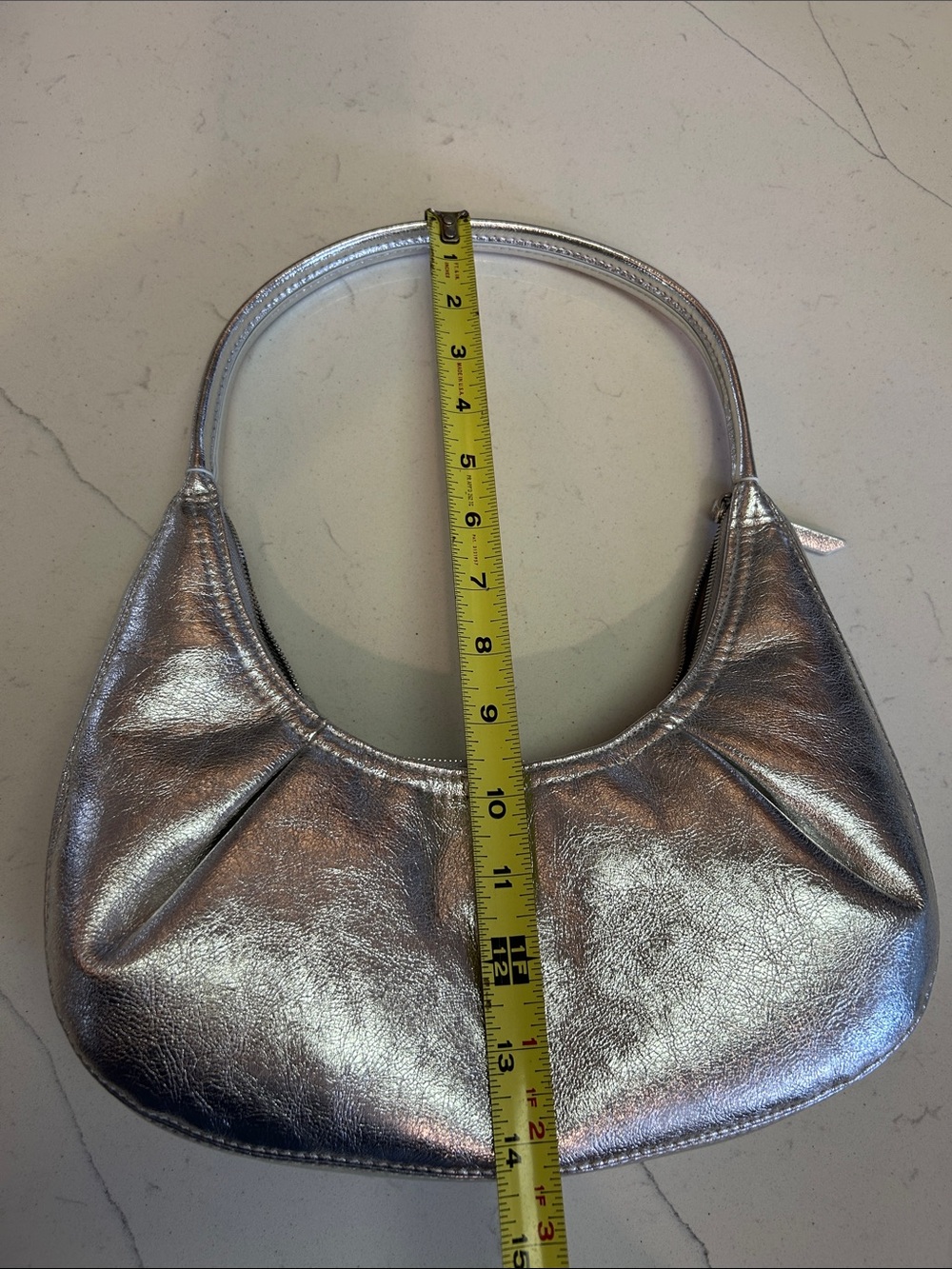 Zara Metallic Silver Crescent Shoulder Bag - Picture 12 of 13